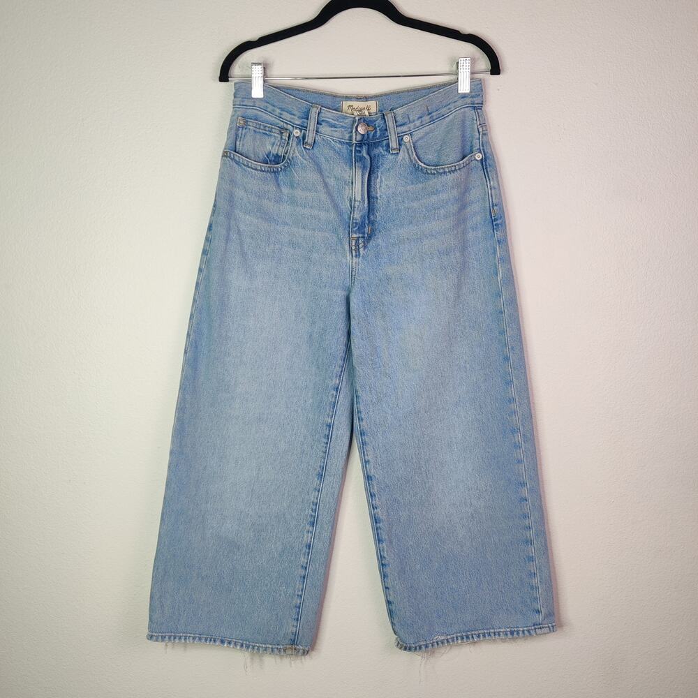 Madewell Super wide leg Cropped Jeans Distressed Hem 27 Light Blue 100% Cotton